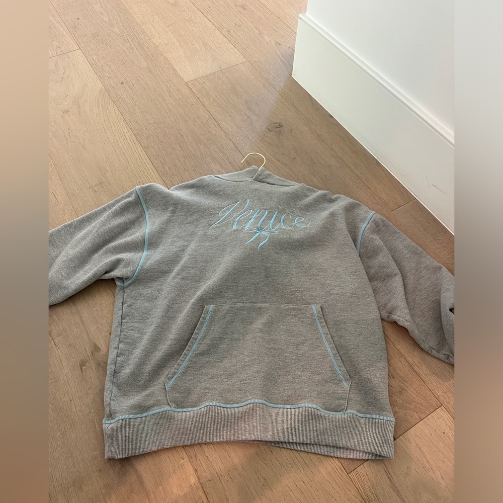 Frankie's Bikinis Gray Sweater with Blue Accents